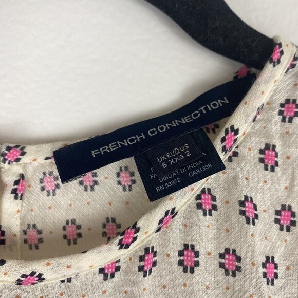 French Connection Womens Blouse Size 2 Modal Bell Sleeve Geometric Polka Dot Top - Picture 2 of 10